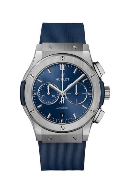 ساعه من Hublot تعمل بعدادات بلون ازرق وسير ازرق من المطاط
