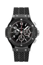 ساعه من Hublot تعمل بعدادات بلون اسود وسير اسود من المطاط