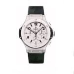 ساعه منHUBLOT تعمل بعدادات بلون ابيض وسير اسود من المطاط