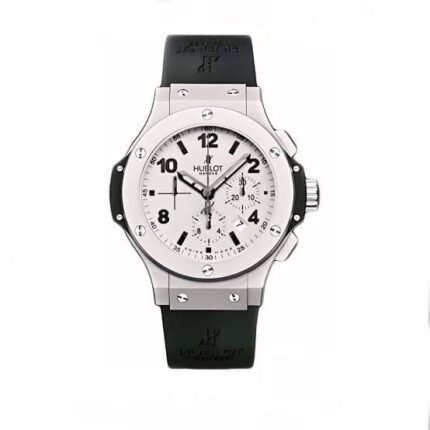 ساعه منHUBLOT تعمل بعدادات بلون ابيض وسير اسود من المطاط