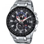 ساعه من Casio تعمل بعدادات بلون اسود وسير فضي من المعدن