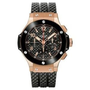 ساعه من Hublot تعمل بعدادات بلون اسود وسير اسود من المطاط