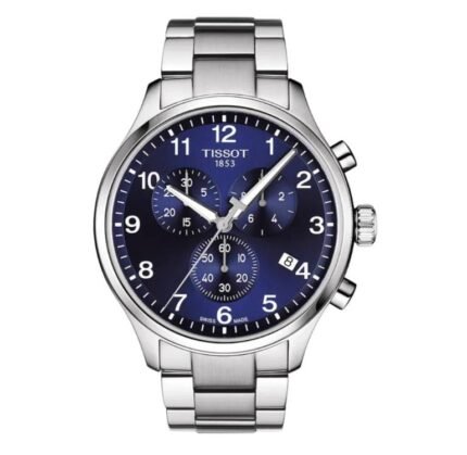 ساعه من tissot تعمل بعدادات بلون ابيض وسير بنى من المعدن