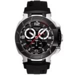 ساعه من tissot تعمل بعدادات بلون اسود وسير اسود من المطاط