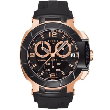 ساعه من tissot تعمل بعدادات بلون اسود وسير اسود من المطاط