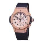 ساعه منHUBLOT تعمل بعدادات بلون دهبي وسير اسود من المطاط