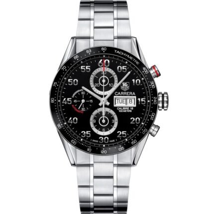 ساعه من ِTAG HEUER carrera تعمل بعدادات بلون اسود وسير فضى من المعدن