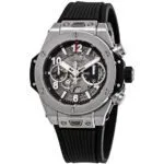 ساعه من Hublot تعمل بعدادات بلون ازرق وسير ازرق من المطاط