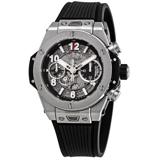 ساعه من Hublot تعمل بعدادات بلون ازرق وسير ازرق من المطاط