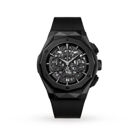 ساعه منHUBLOT تعمل بعدادات بلون اسود وسير اسود من المطاط