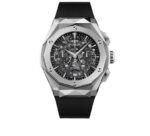 ساعه منHUBLOT تعمل بعدادات بلون رمادى وسير اسود من المطاط