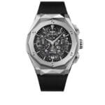 ساعه منHUBLOT تعمل بعدادات بلون رمادى وسير اسود من المطاط