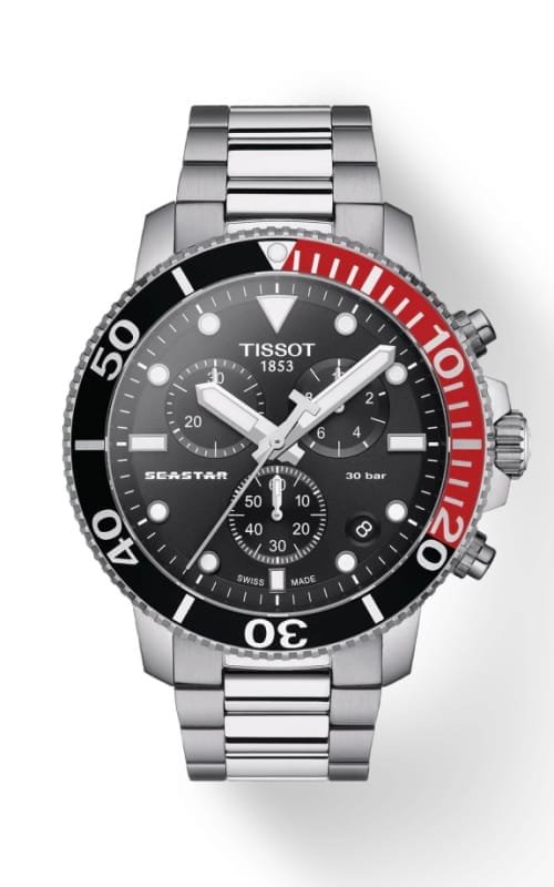 ساعه من tissot تعمل بعدادات بلون اسود وسير فضي من المعدن ساعه من tissot تعمل بعدادات بلون اسود وسير فضي من المعدن