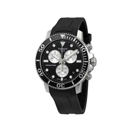 ساعه من tissot تعمل بعدادات بلون اسود وسير اسود من المطاط