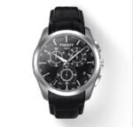 ساعه من tissot تعمل بعدادات بلون اسود وسير اسود من الجلد