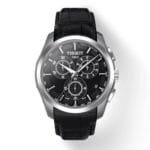 ساعه من tissot تعمل بعدادات بلون اسود وسير اسود من الجلد