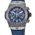 ساعه من Hublot تعمل بعدادات بلون اسود وسير اسود من المطاط