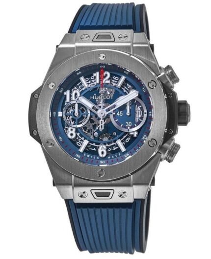 ساعه من Hublot تعمل بعدادات بلون اسود وسير اسود من المطاط