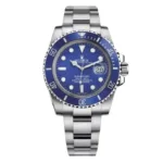 ساعة رولكس صب مارينر ميرور أوريجنال Rolex submariner استيك سيلفر مينا زرقا