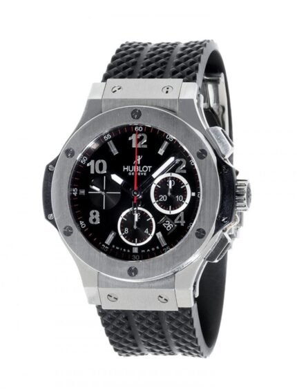 ساعه من Hublot تعمل بعدادات بلون اسود وسير اسود من المطاط