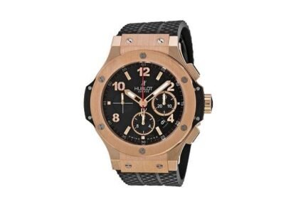 ساعه من Hublot تعمل بعدادات بلون اسود وسير اسود من المطاط