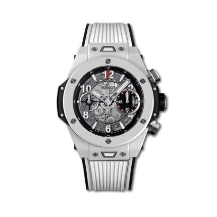 ساعه من Hublot تعمل بعدادات بلون رمادي وسير رمادي من المطاط