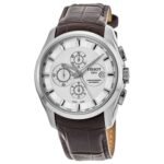 ساعه من tissot تعمل بعدادات بلون ابيض وسير بنى من الجلد