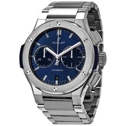 ساعه من Hublot تعمل بعدادات بلون ازرق وسير فضي من المعدن