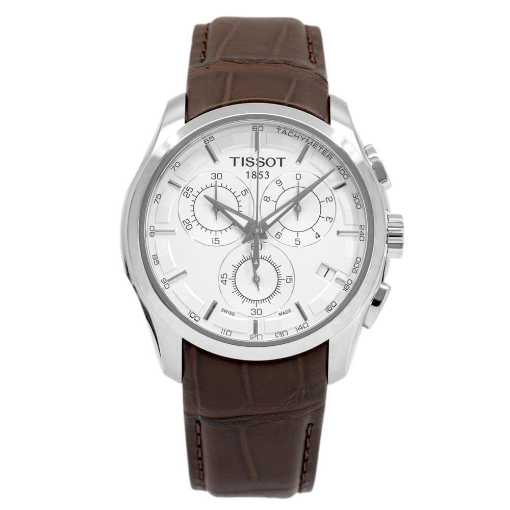 ساعه من tissot تعمل بعدادات بلون ابيض وسير بنى من الجلد ساعه من tissot تعمل بعدادات بلون ابيض وسير بنى من الجلد