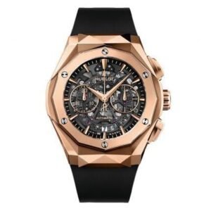 ساعه من Hublot تعمل بعدادات بلون اسود وسير اسود من المطاط