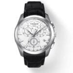 ساعه من tissot تعمل بعدادات بلون اسود وسير اسود من الجلد