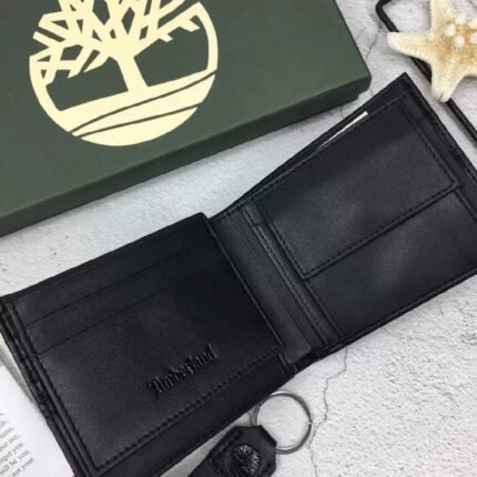 طقم ميدالية و محفظة Timberland جلد طبيعي اسود