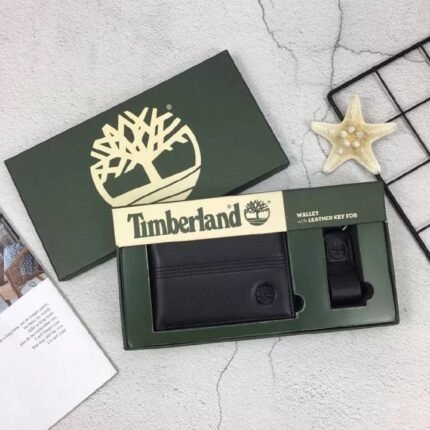 طقم ميدالية و محفظة Timberland جلد طبيعي اسود