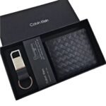 طقم محفظة Calvin Klein وميدالية جلد طبيعي اسود