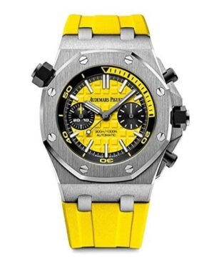 ساعه منِAudemars Piguet تعمل بعدادات بلون اصفر وسير اصفر من المطاط
