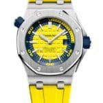 ساعه منِAudemars Piguet تعمل بعدادات بلون اصفر وسير اصفر من المطاط