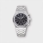 ساعةِAudemars Piguet تعمل بعدادات بلون اسود  وسير فضى من المعدن