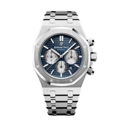 ساعة ِAudemars Piguet تعمل بعدادات بلون ازرق وسير فضى من المعدن