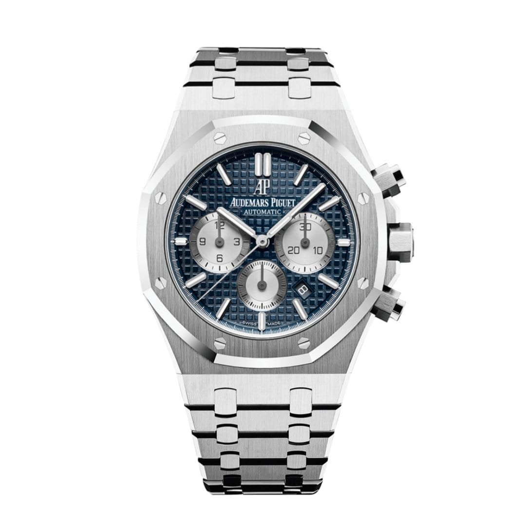 ساعة ِAudemars Piguet تعمل بعدادات بلون ازرق وسير فضى من المعدن ساعة ِAudemars Piguet تعمل بعدادات بلون ازرق وسير فضى من المعدن