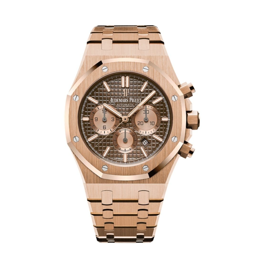 ساعة ِAudemars Piguet تعمل بعدادات بلون بنى وسير نحاسى من المعدن ساعة ِAudemars Piguet تعمل بعدادات بلون بنى وسير نحاسى من المعدن