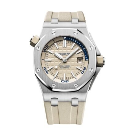 ساعةِAudemars Piguet تعمل بعدادات بلون أبيض وسير ابيض  من المطاط
