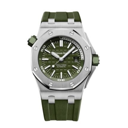 ساعةِAudemars Piguet تعمل بعدادات بلون اخضر  وسير اخضر  من المطاط