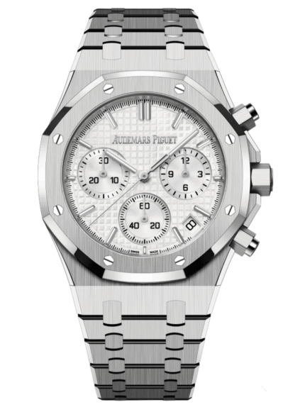 ساعة ِAudemars Piguet تعمل بعدادات بلون ابيض وسير فضي من المعدن