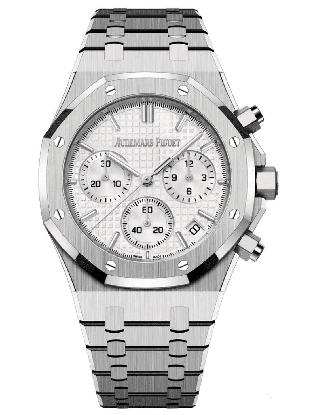 ساعة ِAudemars Piguet تعمل بعدادات بلون ابيض وسير فضي من المعدن ساعة ِAudemars Piguet تعمل بعدادات بلون ابيض وسير فضي من المعدن