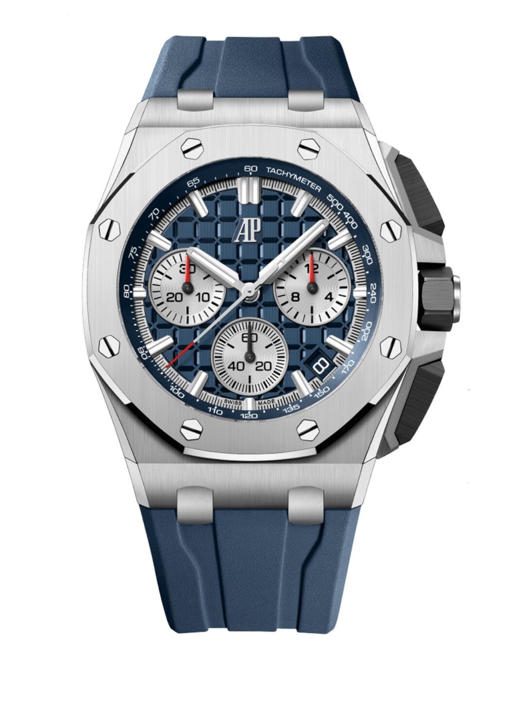 ساعةِAudemars Piguet تعمل بعدادات بلون ازرق وسير ازرق من المطاط ساعةِAudemars Piguet تعمل بعدادات بلون ازرق وسير ازرق من المطاط