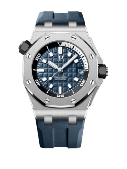 ساعه منِAudemars Piguet تعمل بعدادات بلون ازرق وسير ازرق من المطاط