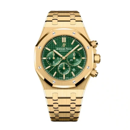 ساعة ِAudemars Piguet تعمل بعدادات بلون اخضر وسير دهبي  من المعدن