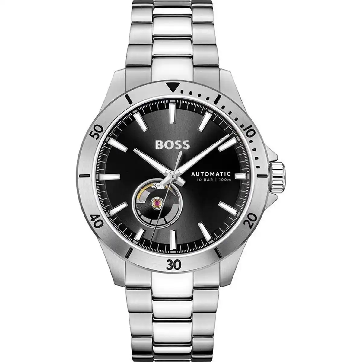 hugo-boss-1514202-troper-automatic-original-black-dial-silver-metal-strap-egypt Hugo Boss Watch For Men 1514202 - الصورة 1