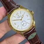 ساعة رولكس Perpetual 1908 مينا أبيض بحزام جلد بني - الصورة 5